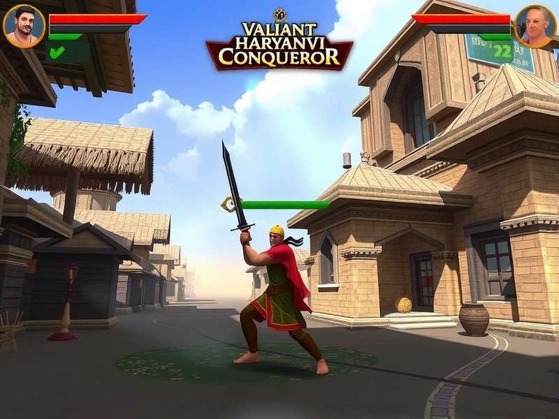 Valiant Haryanvi Conqueror Game Interface showing combat gameplay in a traditional Haryanvi village setting